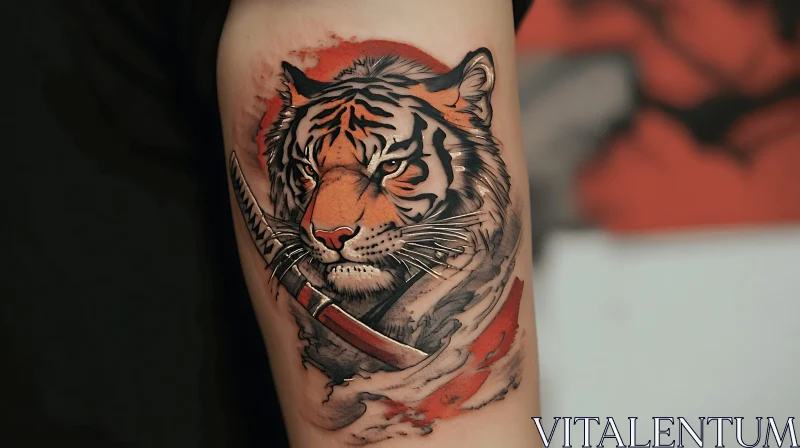 Tiger Tattoo with a Katana AI Image