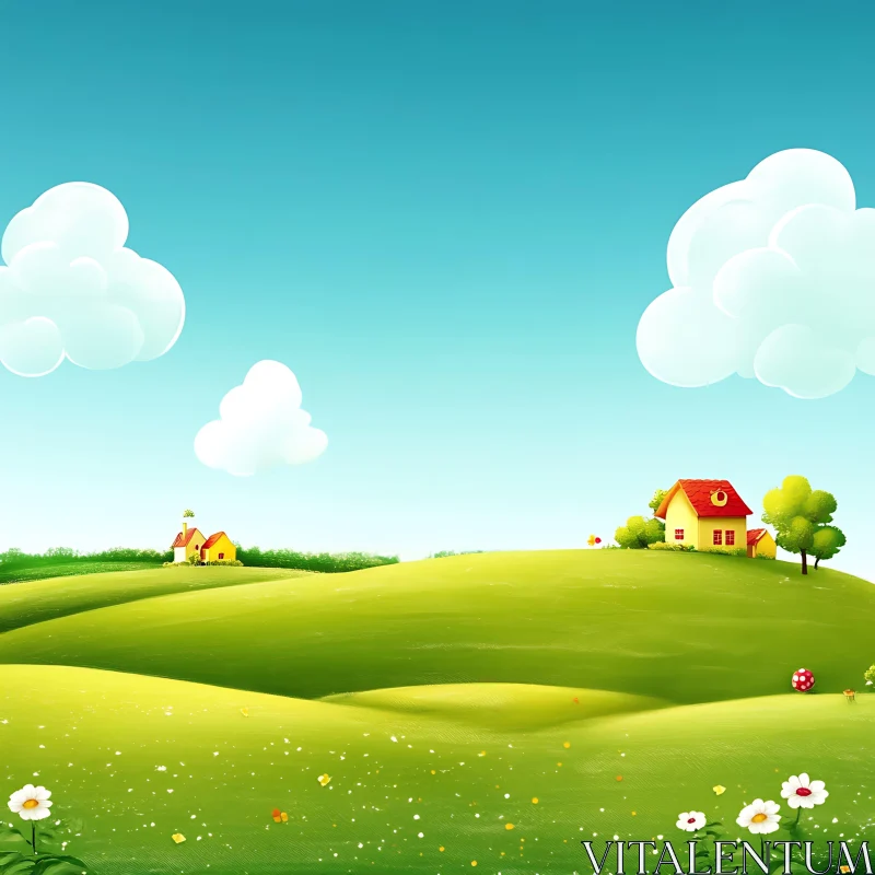 AI ART Whimsical Green Hills Landscape