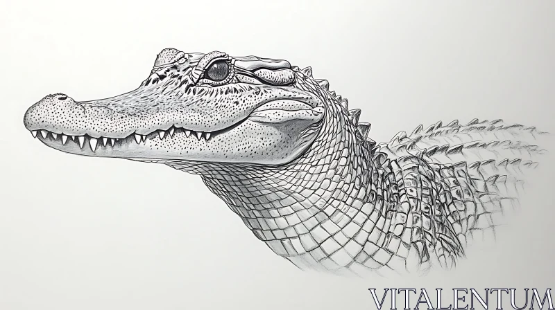AI ART Monochrome Alligator Drawing Reptile Portrait
