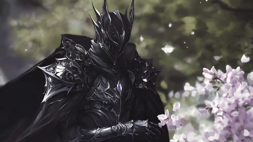 Dark Armor in a Floral Scene