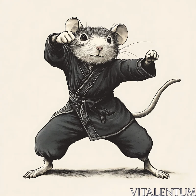 AI ART Mouse in Karate Gi Ready to Fight