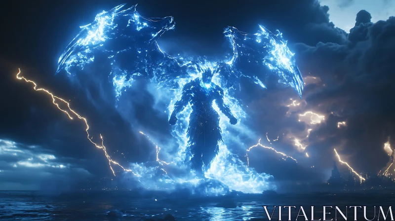 Luminous Angel in Electric Storm AI Image