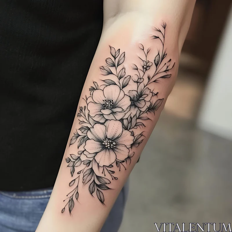 Botanical Ink Tattoo on Arm AI Image