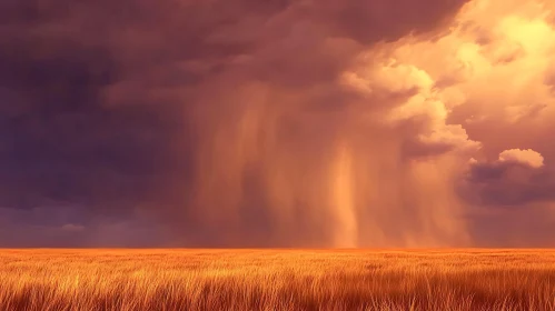 Wheat Field with Rain and Clouds