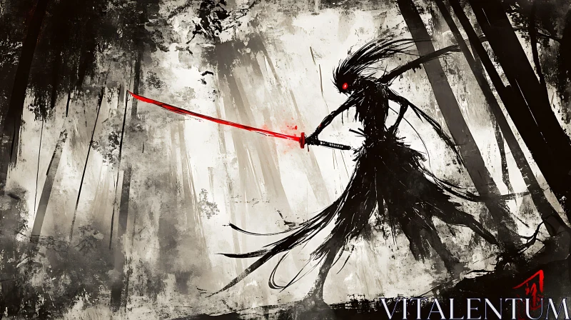 AI ART Silhouette of a Warrior with a Katana