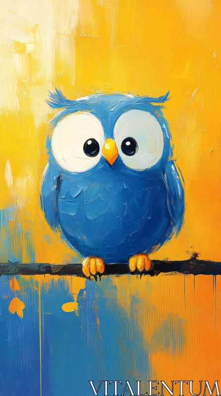 Playful Blue Owl in Art AI Image