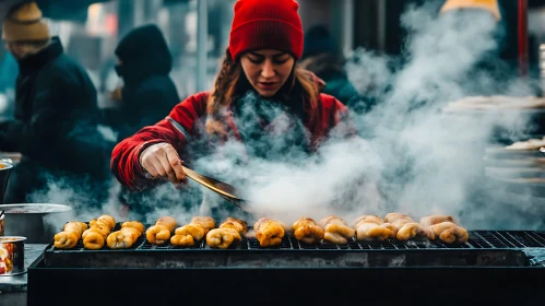 Outdoor Winter Grill with Street Food