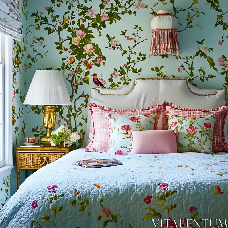 AI ART Vintage Floral Bedroom Decor