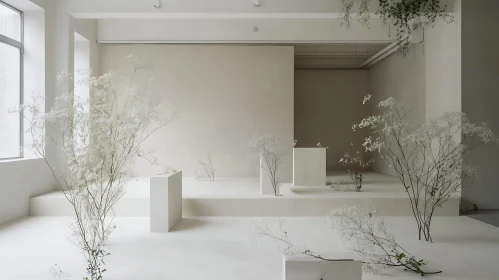 Serene White Interior with Botanical Elements