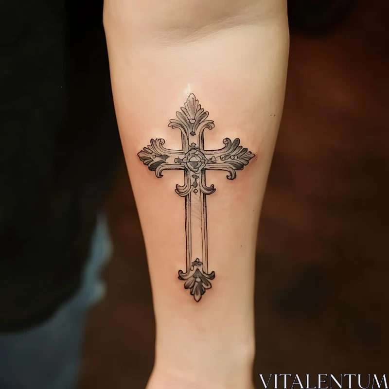 Intricate Cross Tattoo Design on Forearm AI Image