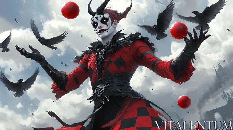 AI ART Fantasy Jester in Red and Black