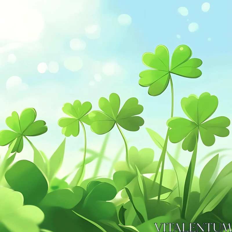 AI ART Four-Leaf Clovers under a Sunny Sky