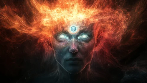 Mystic Face with Fiery Aura