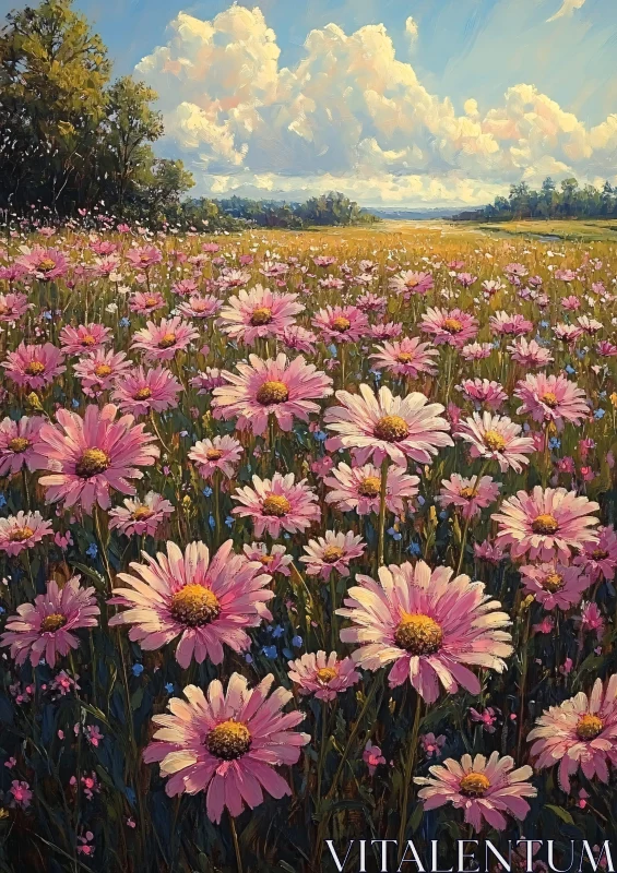 AI ART Floral Meadow with Pink Blossoms