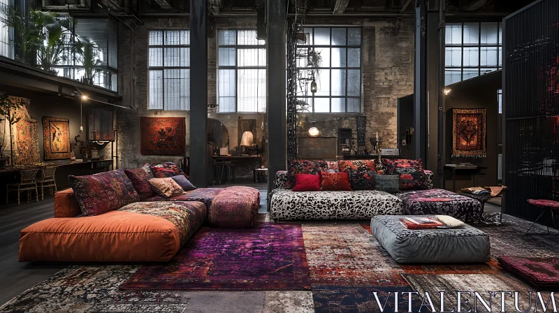 AI ART Stylish Industrial Living Room Interior