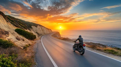 Sunset Motorcycle Adventure by the Sea