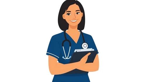 Caring Nurse with Clipboard Vector Art