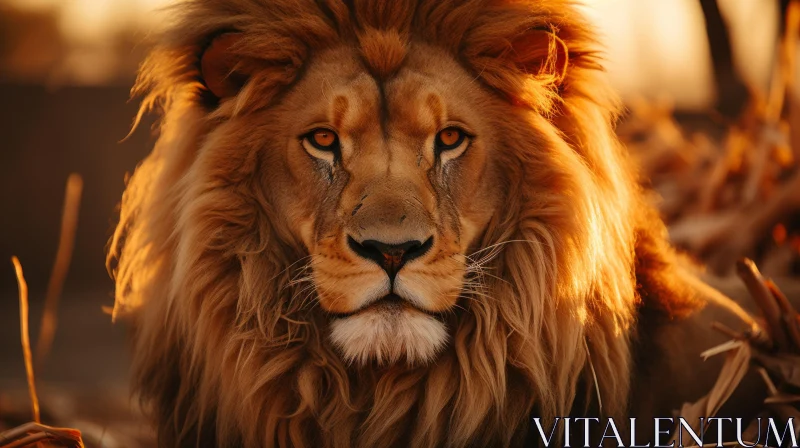 Majestic Lion Portrait in Golden Amber Light AI Image