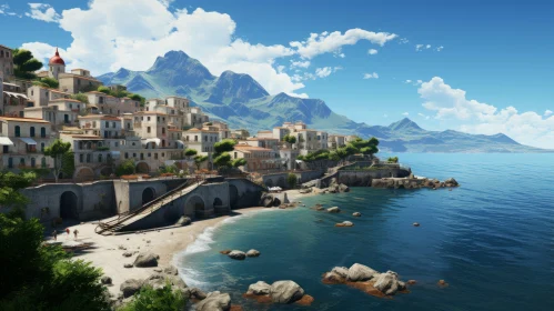 Mediterranean-inspired Coastal Town with Serene Oceanic Vistas