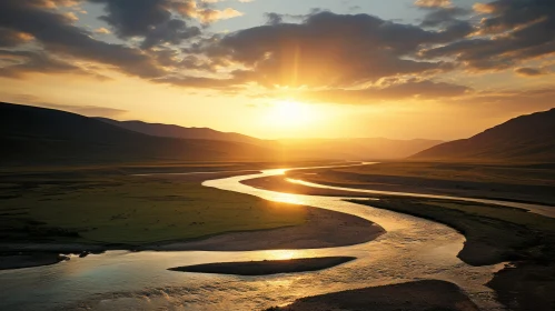 Serene River in a Golden Field: Capturing the Beauty of Northern China's Terrain