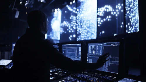 Console Operator in Blue Light