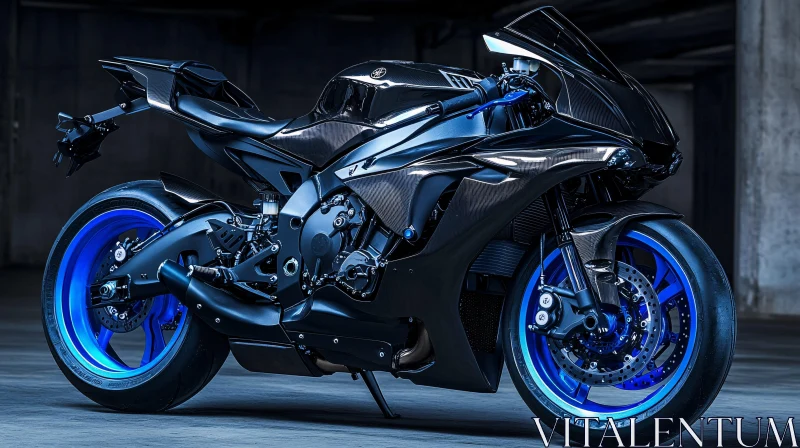 Yamaha Motorcycle with Striking Blue Wheels AI Image