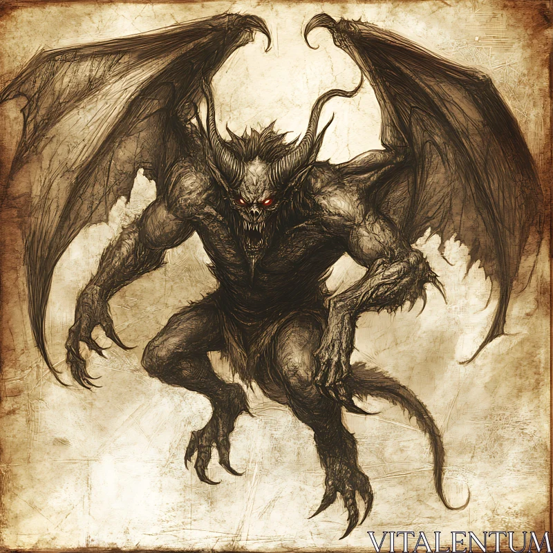 AI ART Menacing Winged Demon with Glowing Eyes