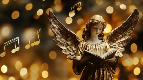 Angel Statue with Book and Music