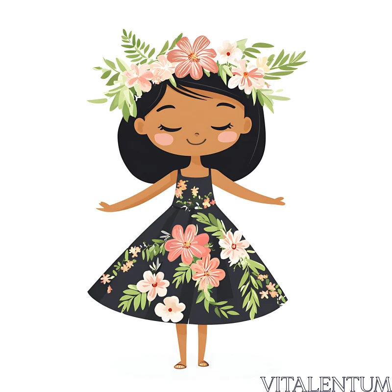 Girl in Floral Dress Art AI Image