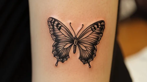 Detailed Butterfly Tattoo in Black Ink