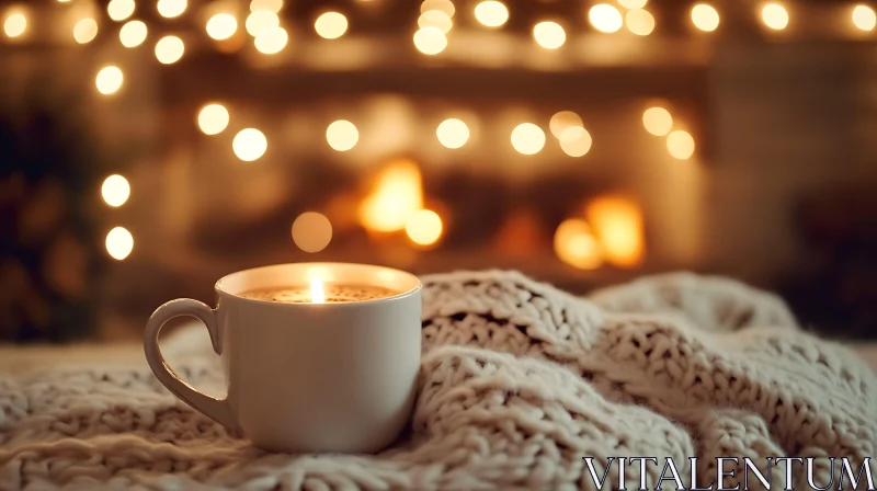 Warm Cup and Fireplace Ambiance AI Image