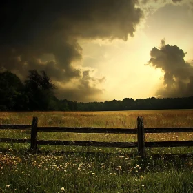 Rustic Fence in a Golden Meadow