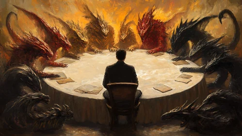 Man and Dragons at the Table