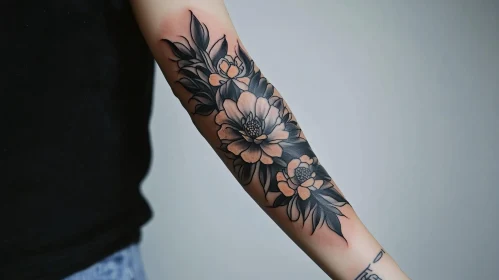 Blackwork Flower Tattoo on Arm