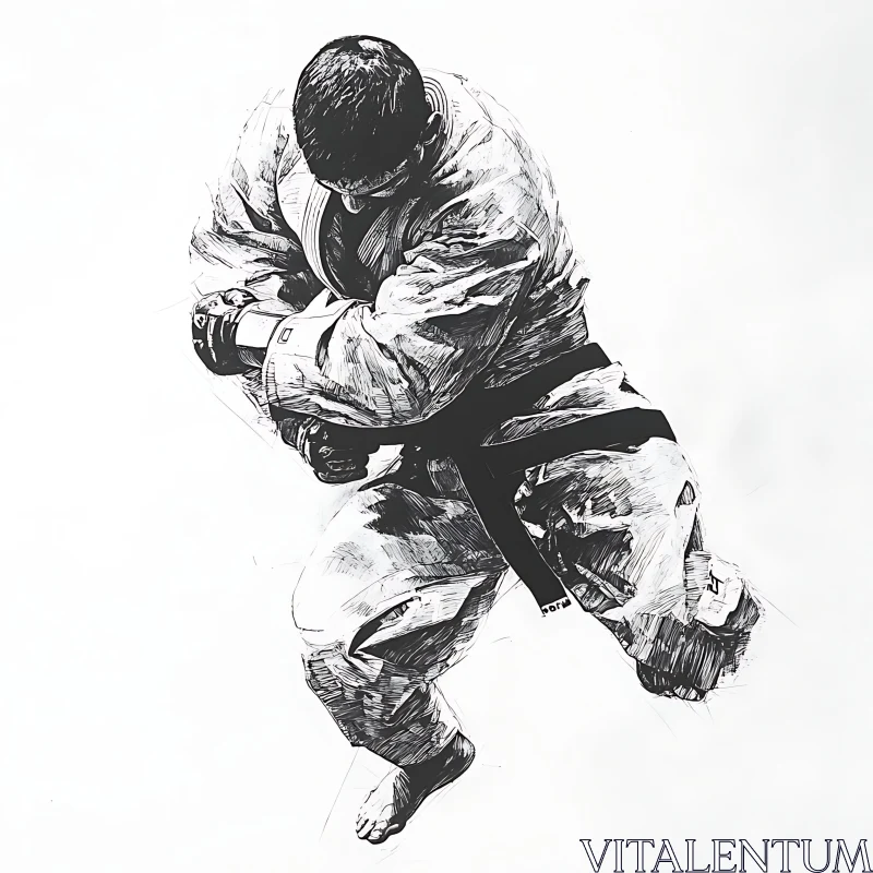 AI ART Monochrome Judo Fighter Illustration