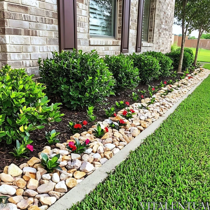 Picturesque Garden Border with Stone and Flora AI Image