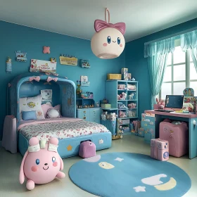 Whimsical Kids Room with Blue and Pink Decor