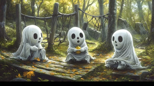 Spooky Cute Ghosts in the Woods