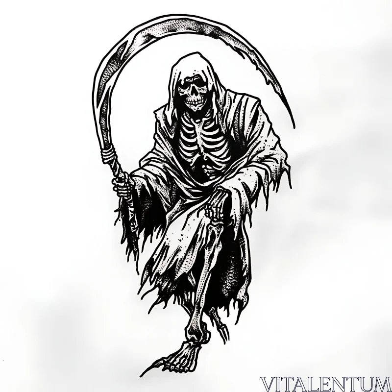 AI ART Seated Grim Reaper with Scythe