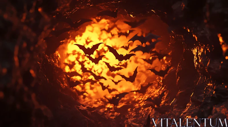 Bats Flying from Cave at Night AI Image