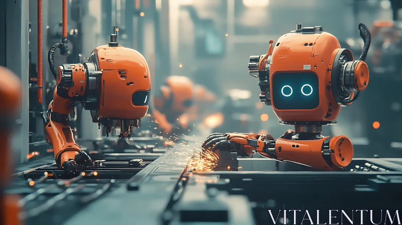 AI ART Industrial Robots Welding in a Factory