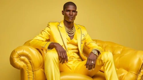 Captivating Portrait of a Stylish African-American Man in a Yellow Suit