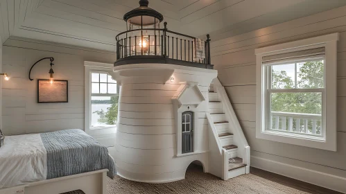 Lighthouse Bed Design in Coastal Bedroom