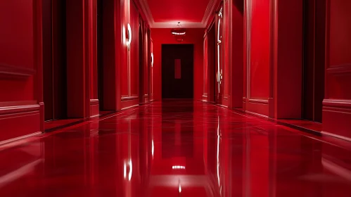 Crimson Passage: A Red Hallway View