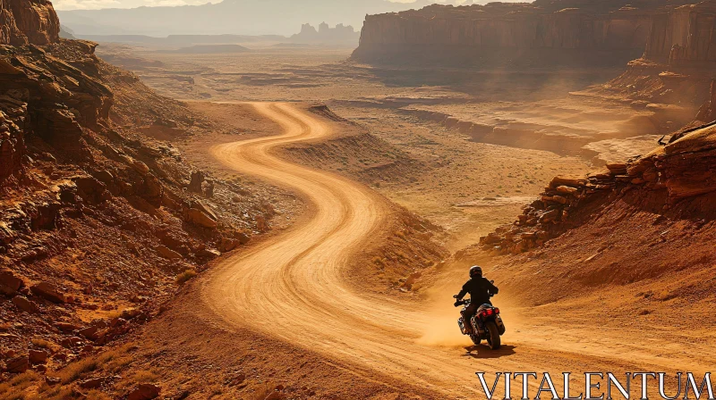 Motorcycle Adventure in Desert Landscape AI Image