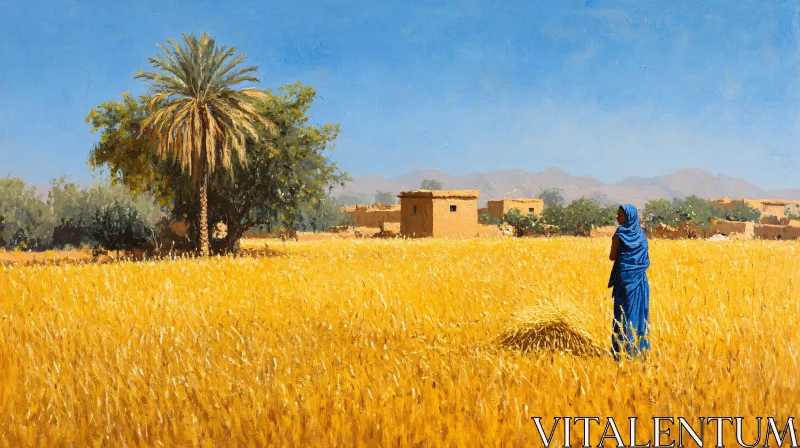 AI ART Woman in Blue in a Wheat Field