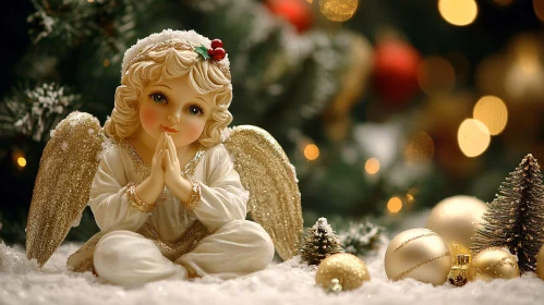 Holiday Angel in Winter Snow Scene