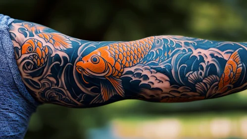 Japanese Style Koi Fish Arm Tattoo