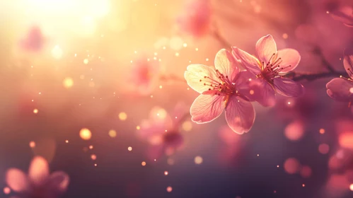 Pink Cherry Blossoms at Sunset