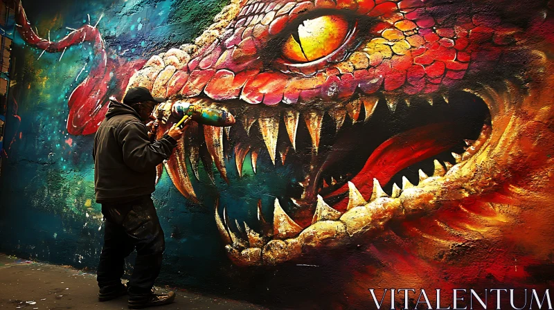 Vivid Dragon Graffiti by Street Artist AI Image